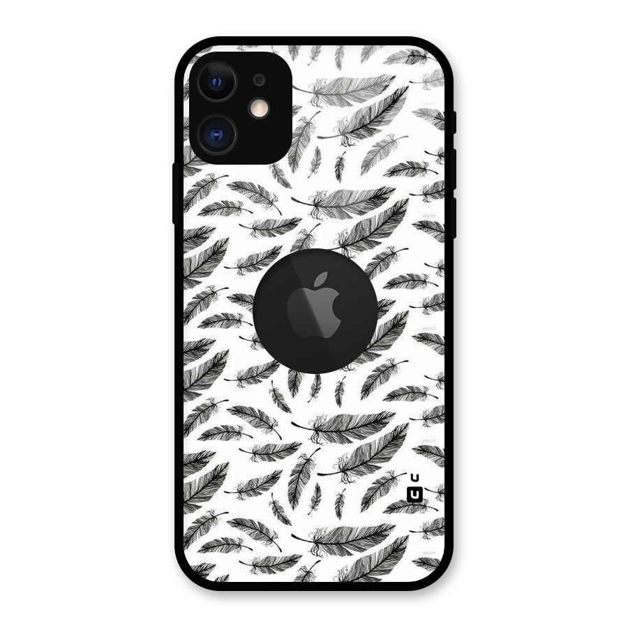 Black Feather Glass Back Case for iPhone 11 Logo Cut