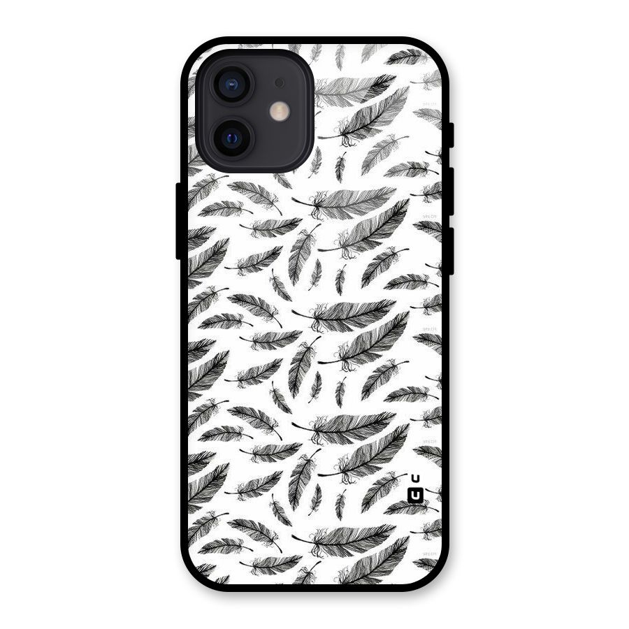 Black Feather Glass Back Case for iPhone 12