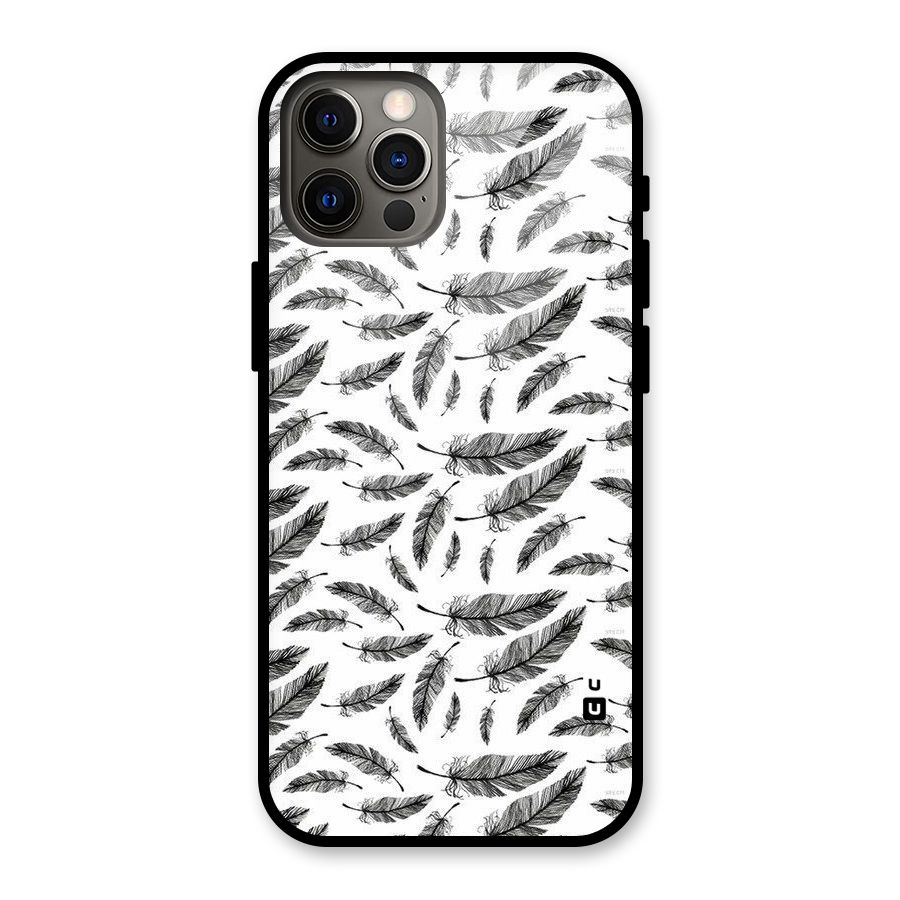 Black Feather Glass Back Case for iPhone 12 Pro