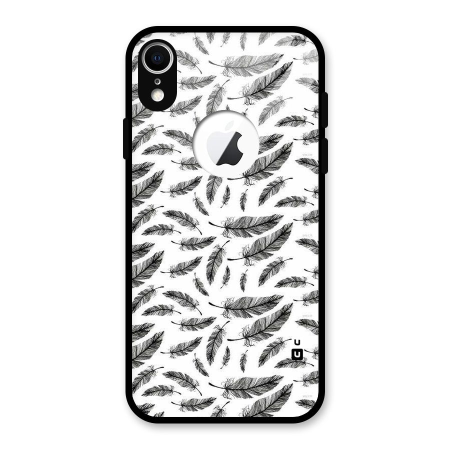 Black Feather Glass Back Case for iPhone XR Logo Cut