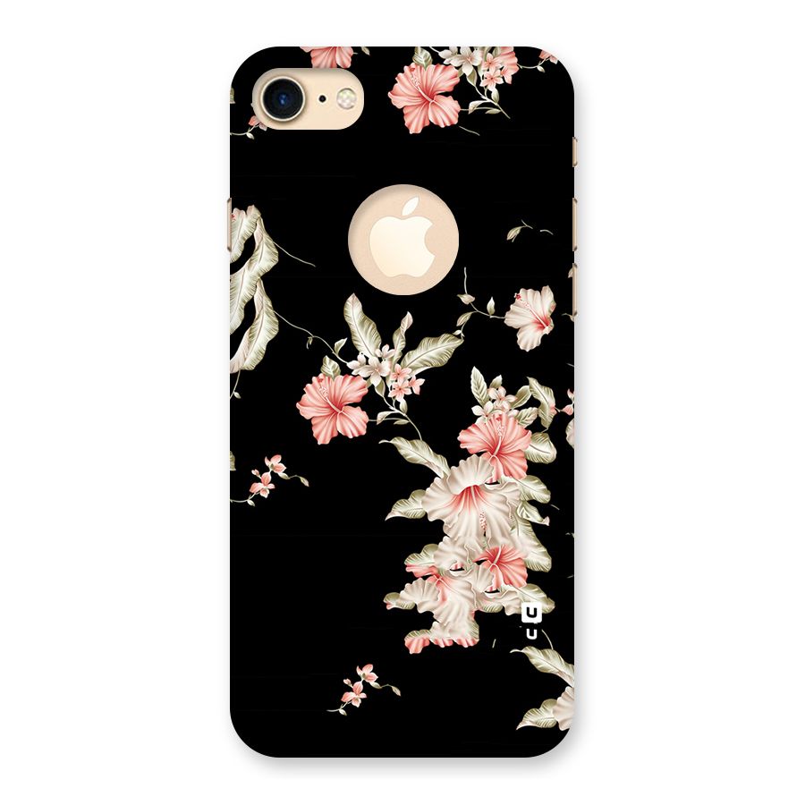 Black Floral Back Case for iPhone 7 Logo Cut