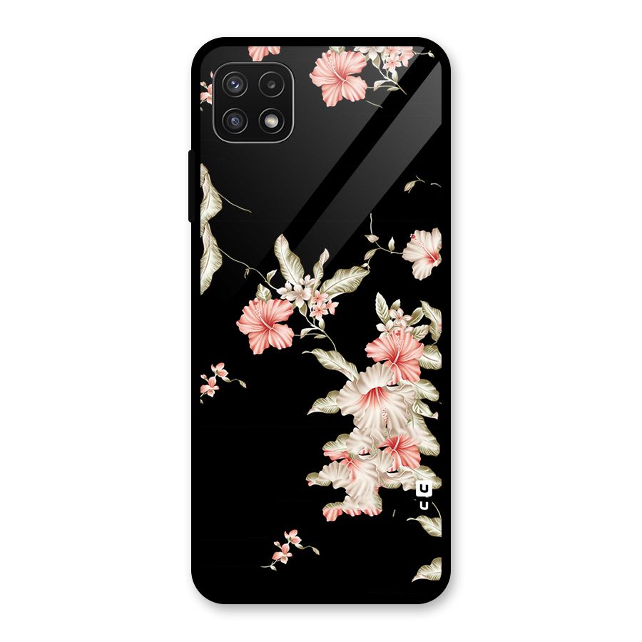 Black Floral Glass Back Case for Galaxy A22 5G