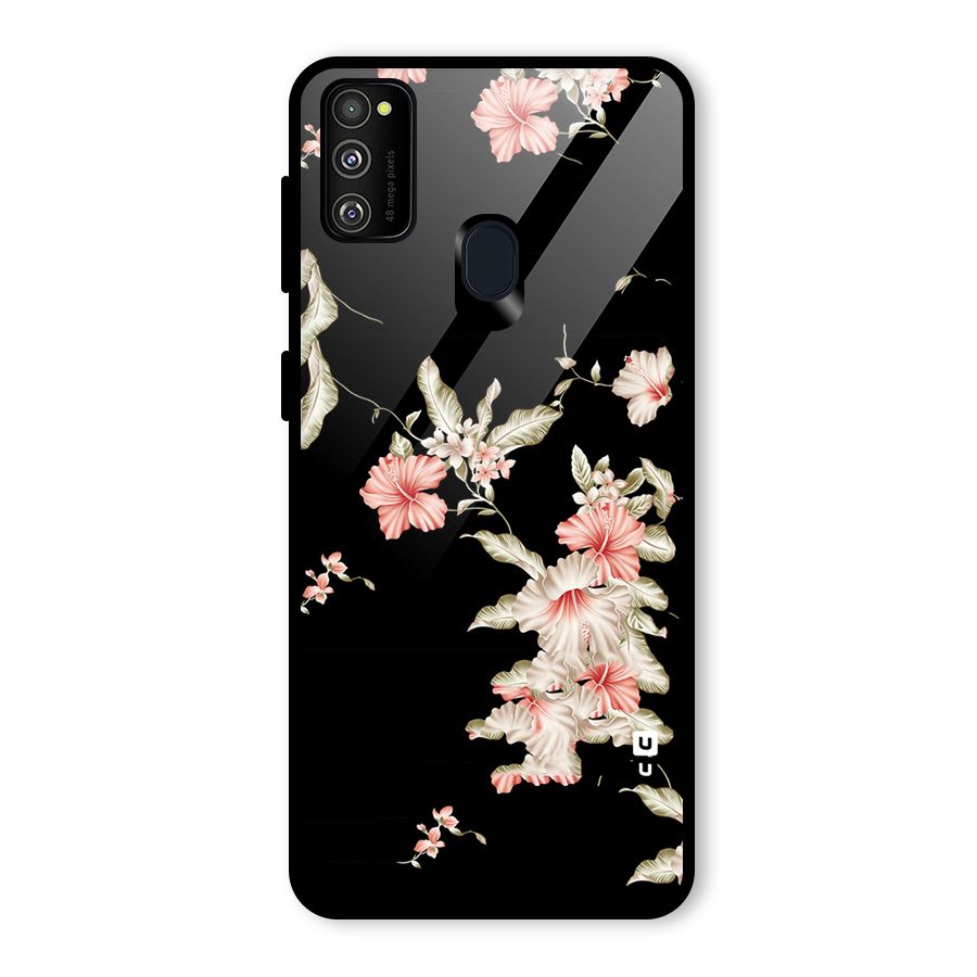 Black Floral Glass Back Case for Galaxy M30s