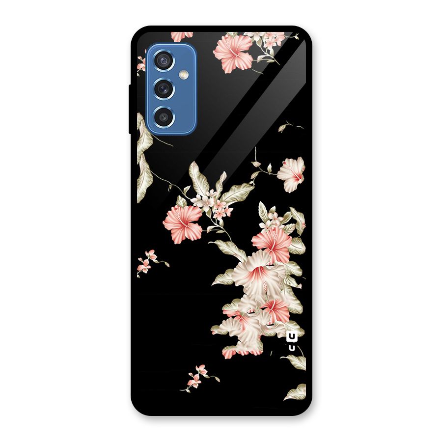Black Floral Glass Back Case for Galaxy M52 5G