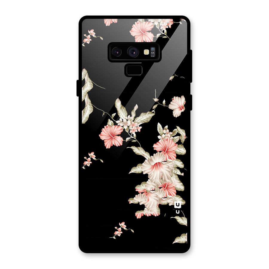 Black Floral Glass Back Case for Galaxy Note 9