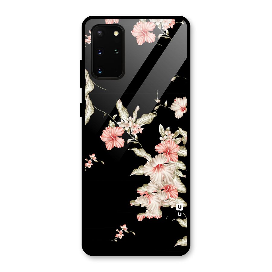 Black Floral Glass Back Case for Galaxy S20 Plus