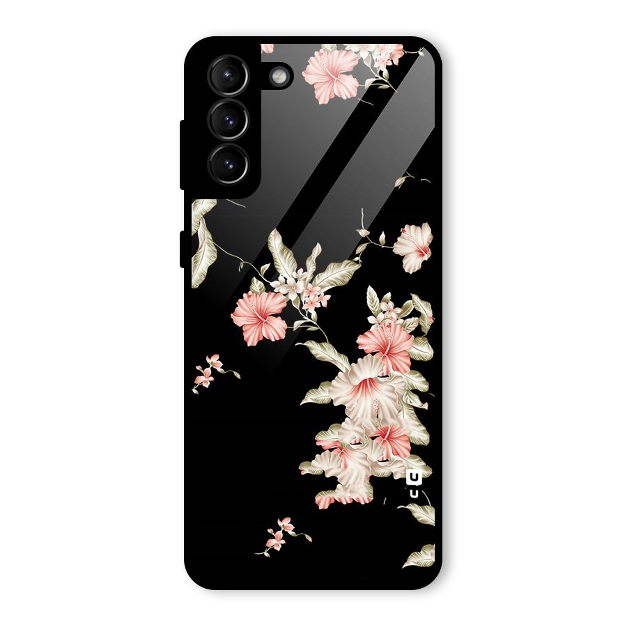 Black Floral Glass Back Case for Galaxy S21 Plus