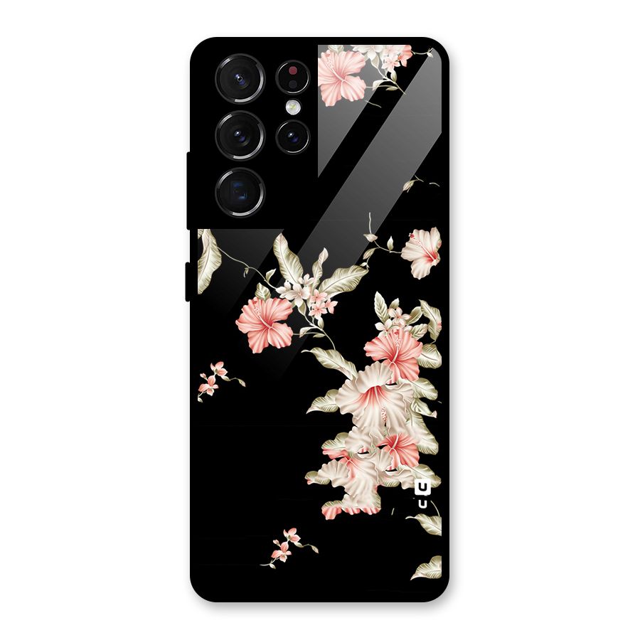 Black Floral Glass Back Case for Galaxy S21 Ultra 5G