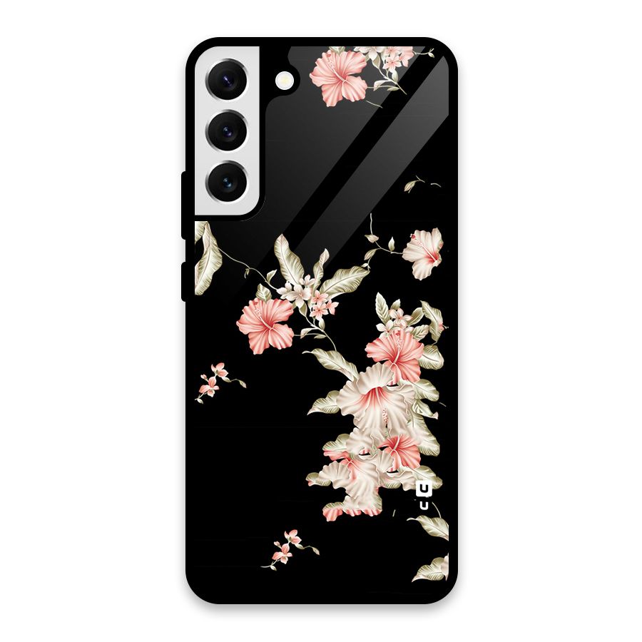 Black Floral Glass Back Case for Galaxy S22 Plus 5G