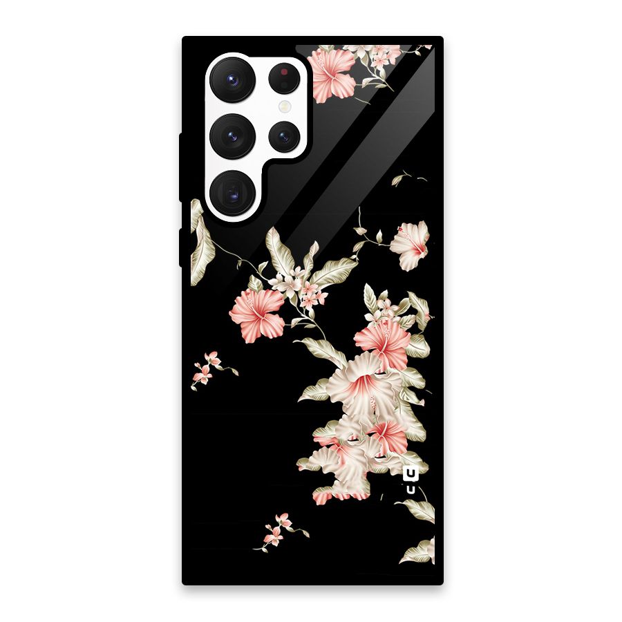 Black Floral Glass Back Case for Galaxy S22 Ultra 5G
