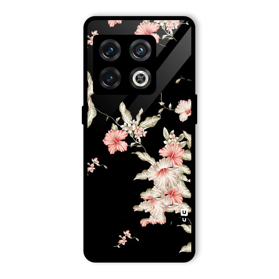 Black Floral Glass Back Case for OnePlus 10 Pro 5G