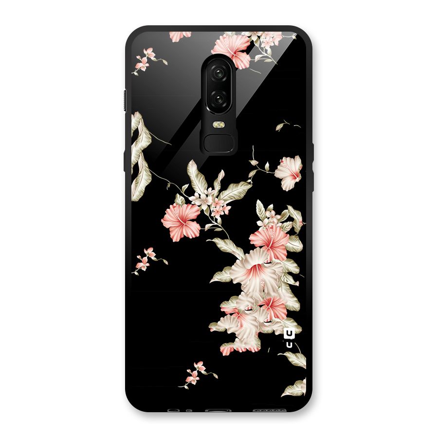 Black Floral Glass Back Case for OnePlus 6