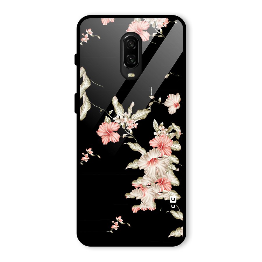 Black Floral Glass Back Case for OnePlus 6T