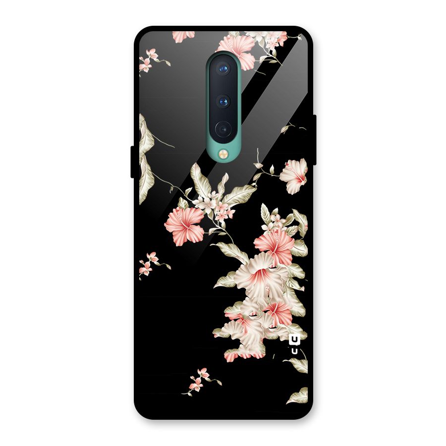 Black Floral Glass Back Case for OnePlus 8