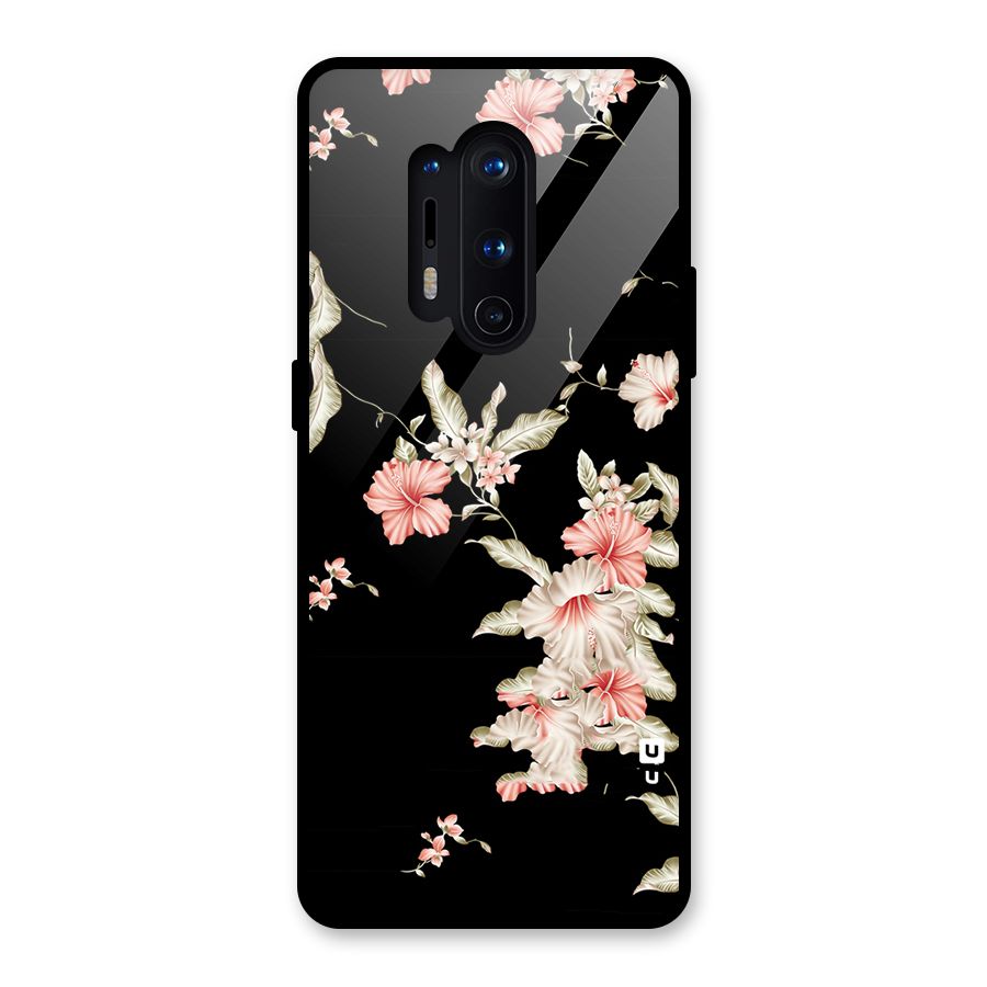 Black Floral Glass Back Case for OnePlus 8 Pro