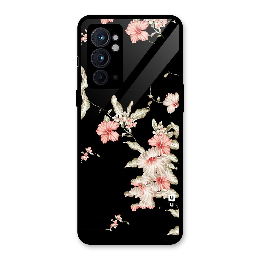 Black Floral Glass Back Case for OnePlus 9RT 5G