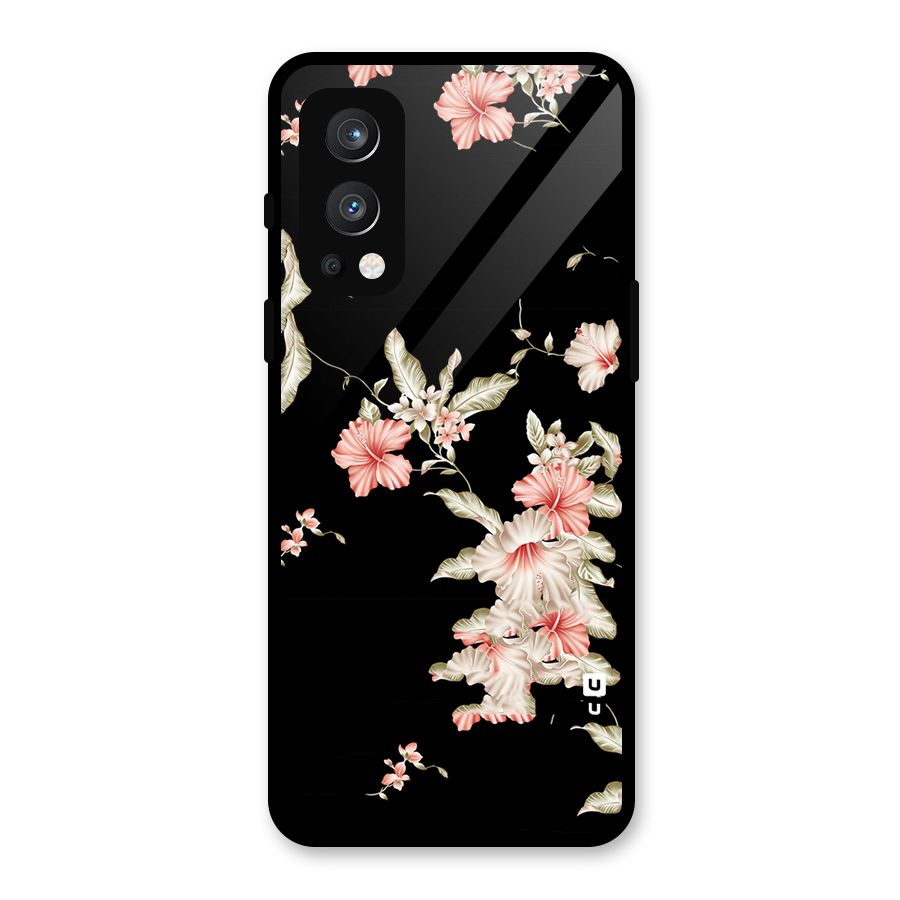 Black Floral Glass Back Case for OnePlus Nord 2 5G
