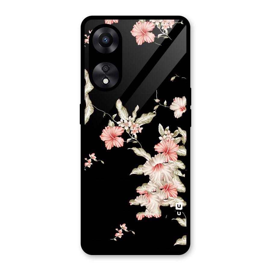 Black Floral Glass Back Case for Oppo A78