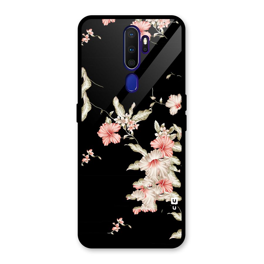Black Floral Glass Back Case for Oppo A9 (2020)