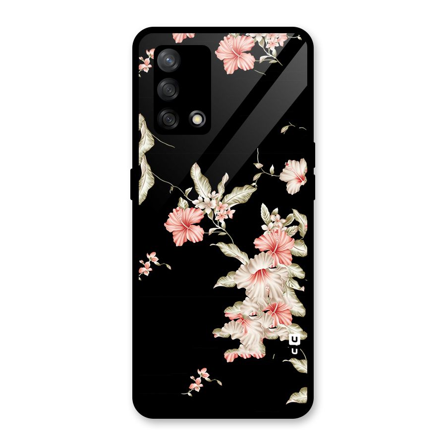 Black Floral Glass Back Case for Oppo F19