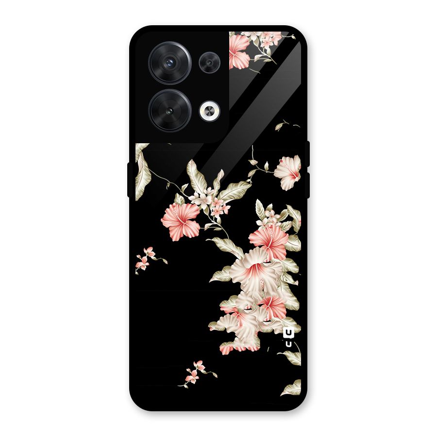 Black Floral Glass Back Case for Oppo Reno8 5G