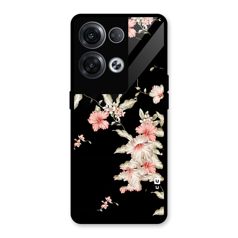Black Floral Glass Back Case for Oppo Reno8 Pro 5G