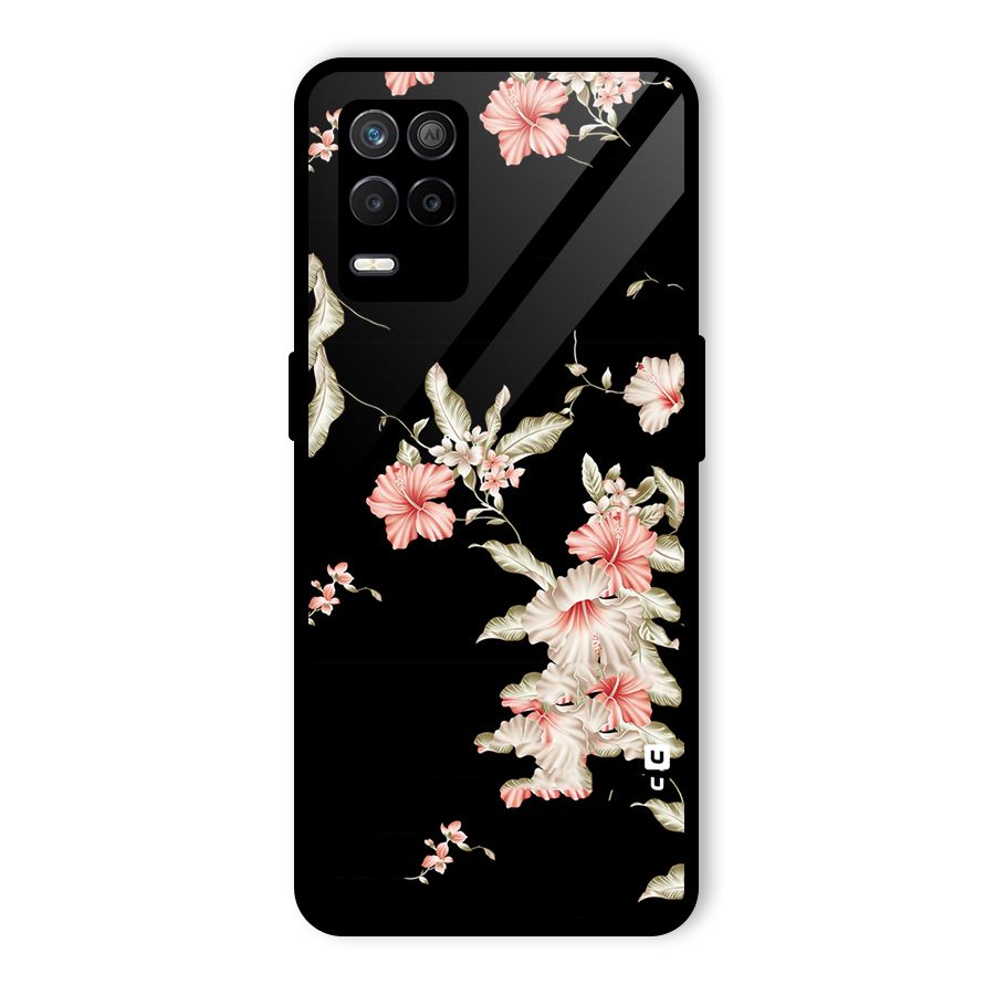 Black Floral Glass Back Case for Realme 8 5G