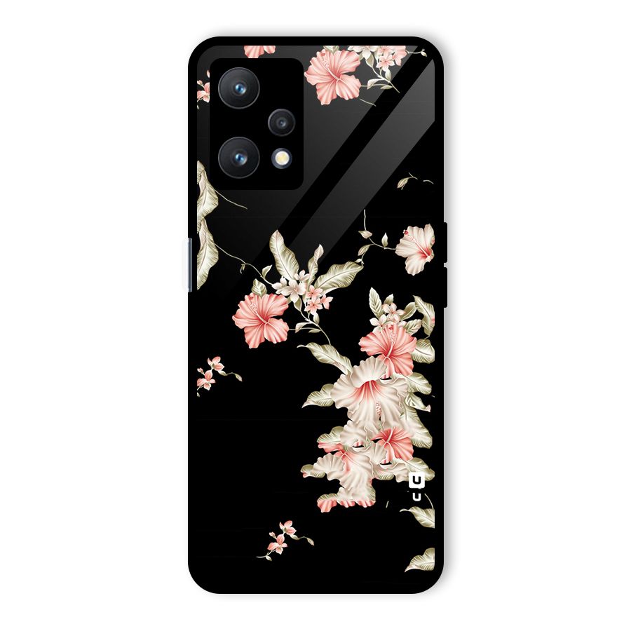 Black Floral Glass Back Case for Realme 9 Pro 5G