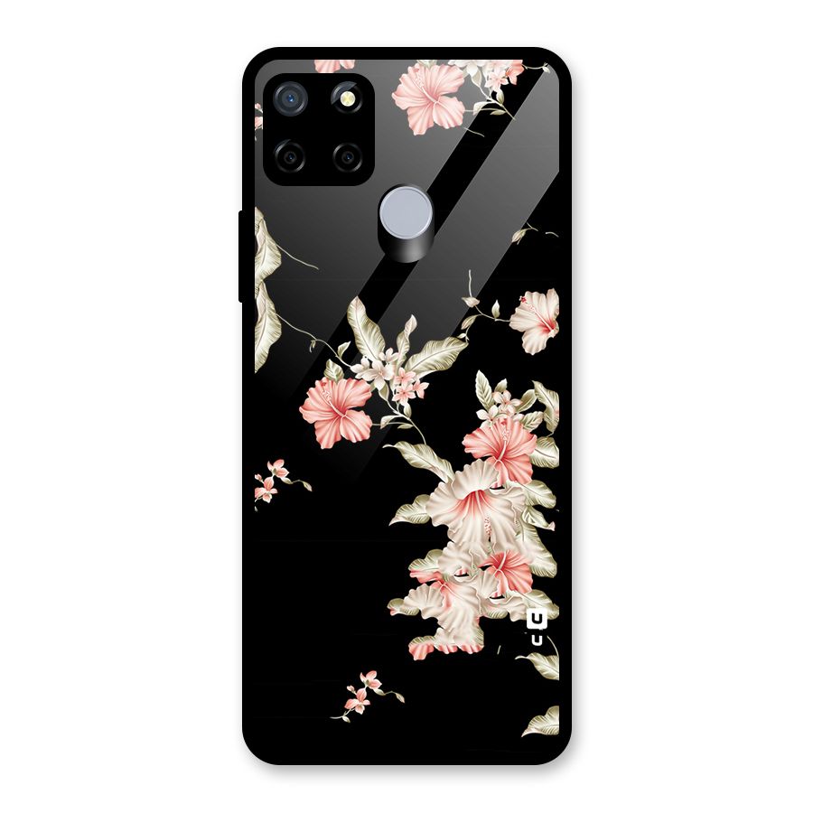 Black Floral Glass Back Case for Realme Narzo 30A