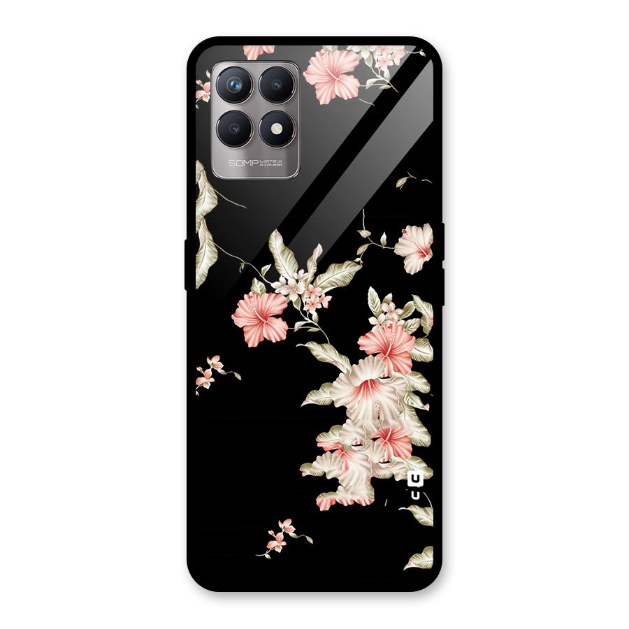 Black Floral Glass Back Case for Realme Narzo 50