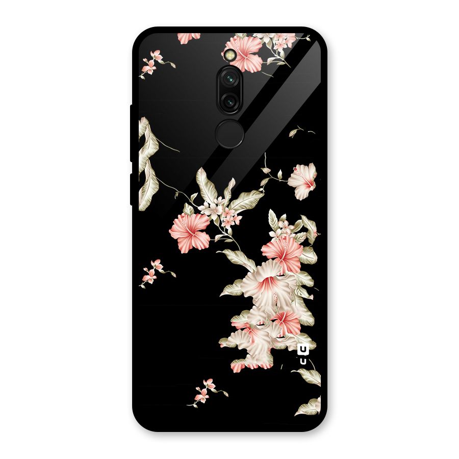 Black Floral Glass Back Case for Redmi 8