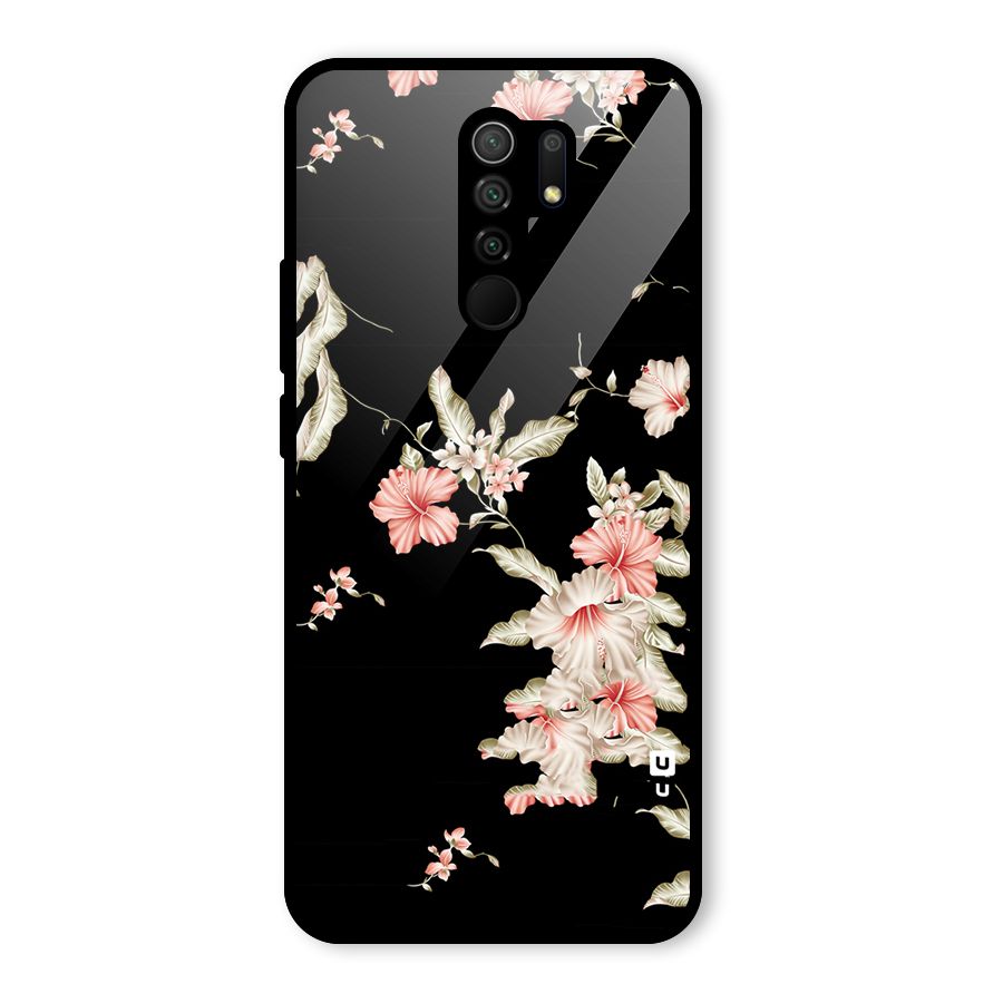 Black Floral Glass Back Case for Redmi 9 Prime