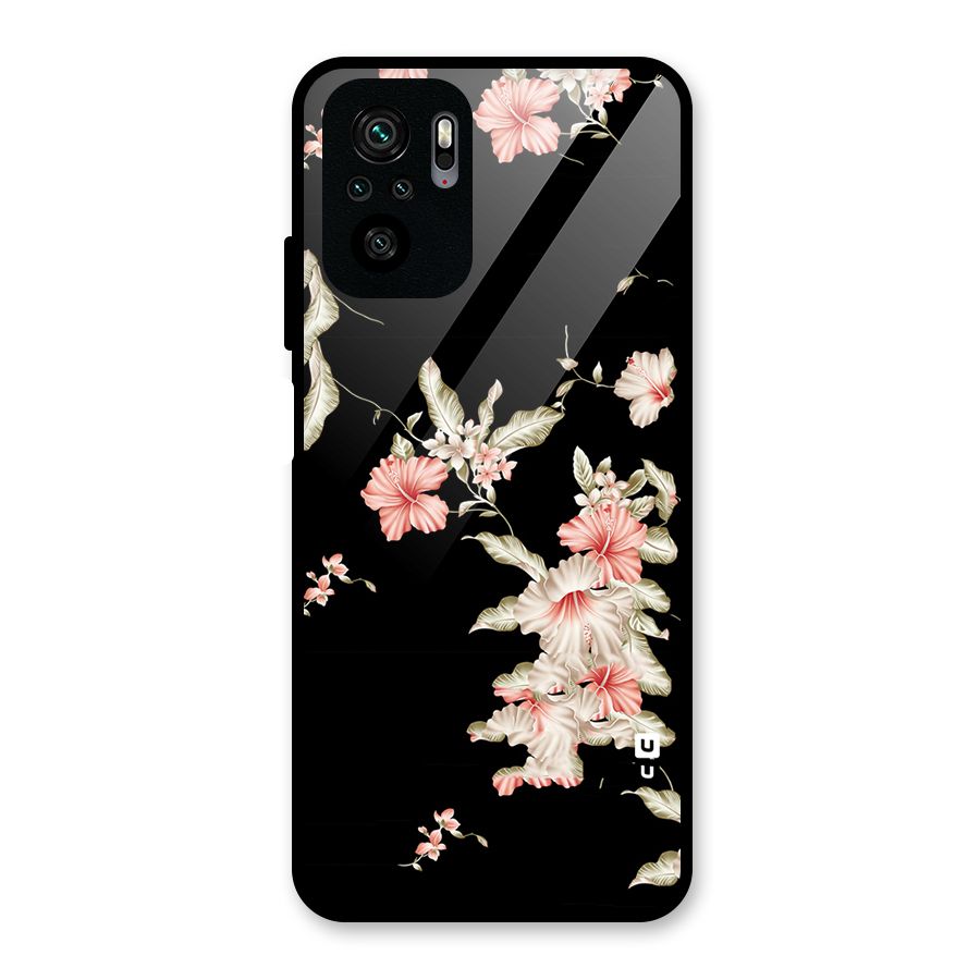 Black Floral Glass Back Case for Redmi Note 10S