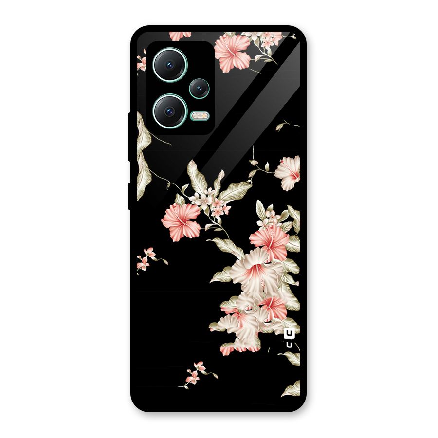 Black Floral Glass Back Case for Redmi Note 12 5G