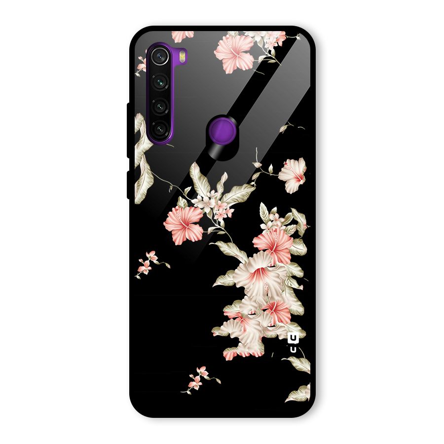Black Floral Glass Back Case for Redmi Note 8