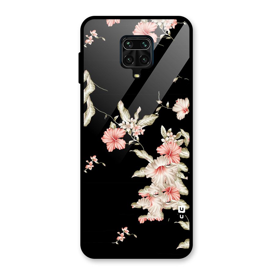 Black Floral Glass Back Case for Redmi Note 9 Pro