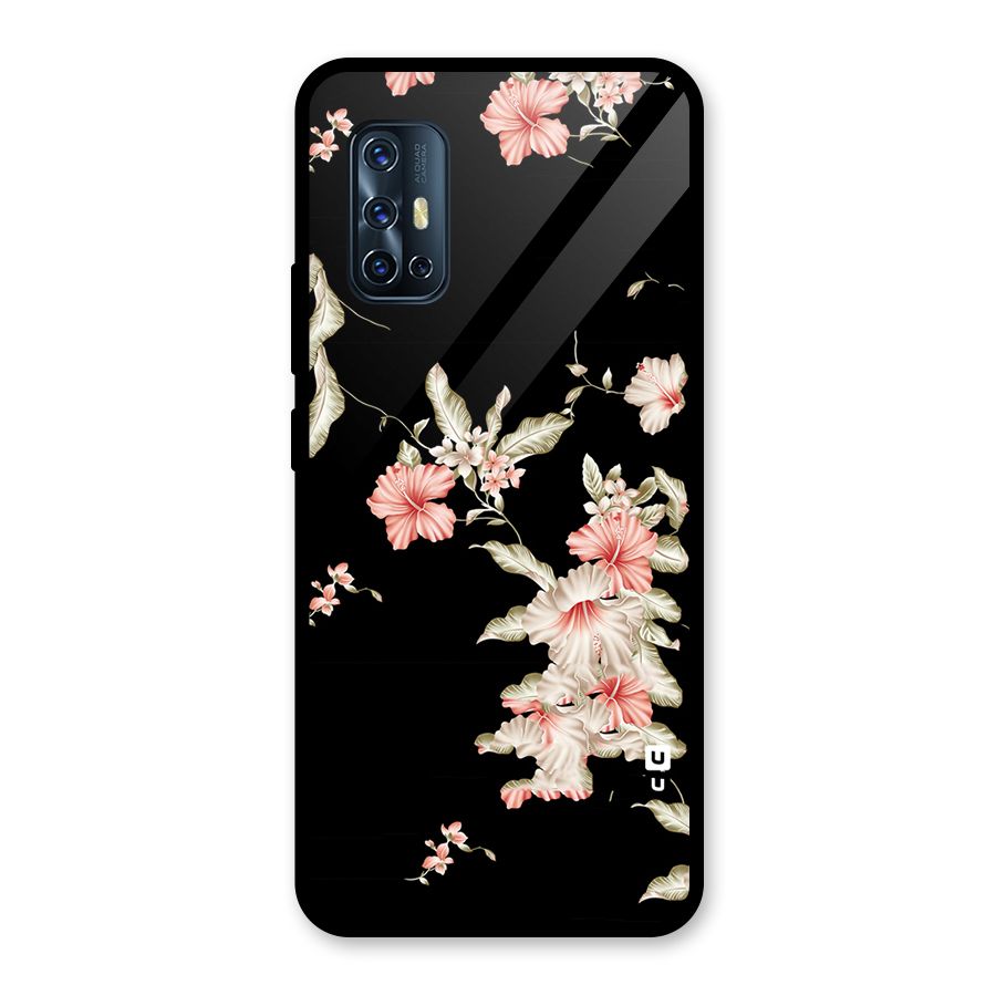 Black Floral Glass Back Case for Vivo V17