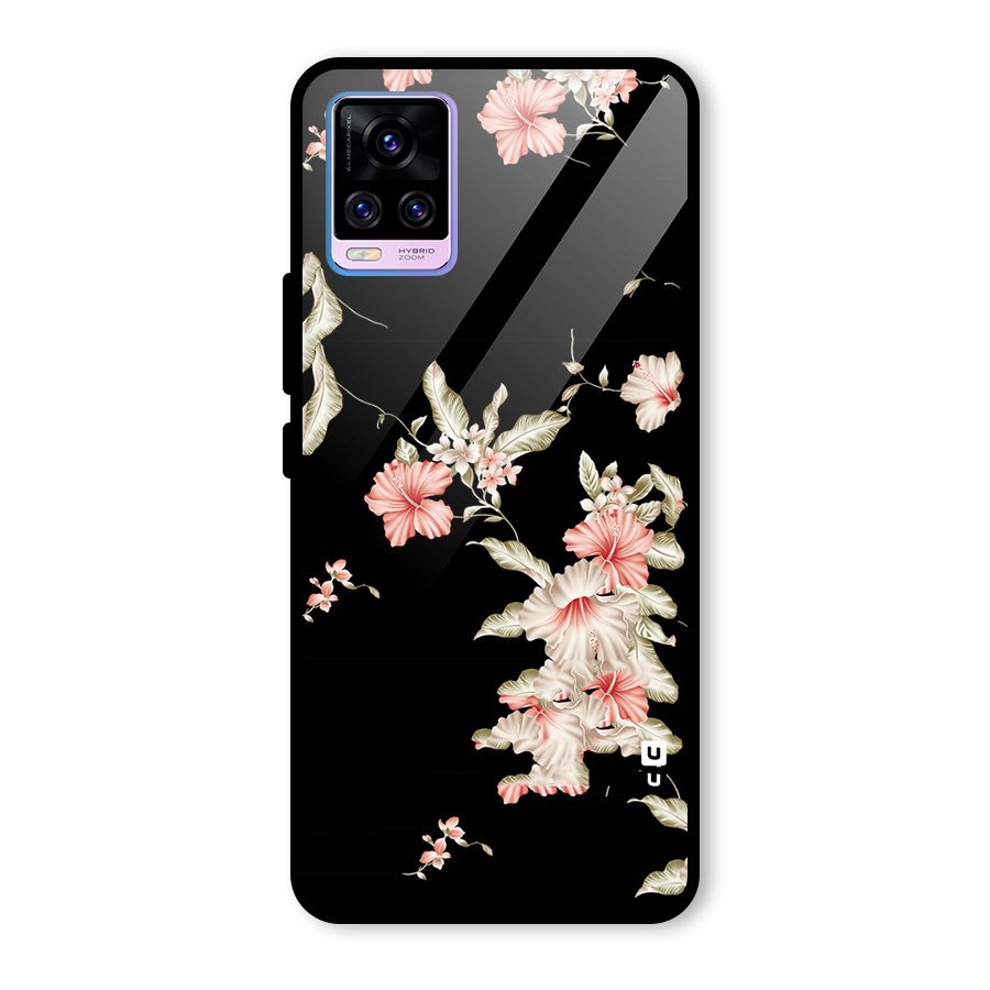 Black Floral Glass Back Case for Vivo V20 Pro