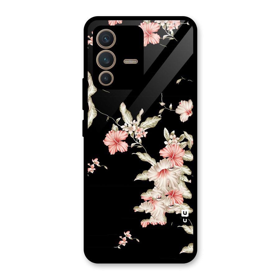 Black Floral Glass Back Case for Vivo V23 5G