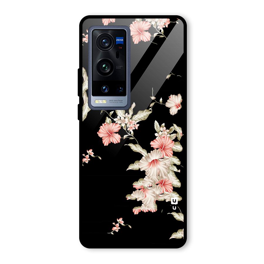 Black Floral Glass Back Case for Vivo X60 Pro Plus