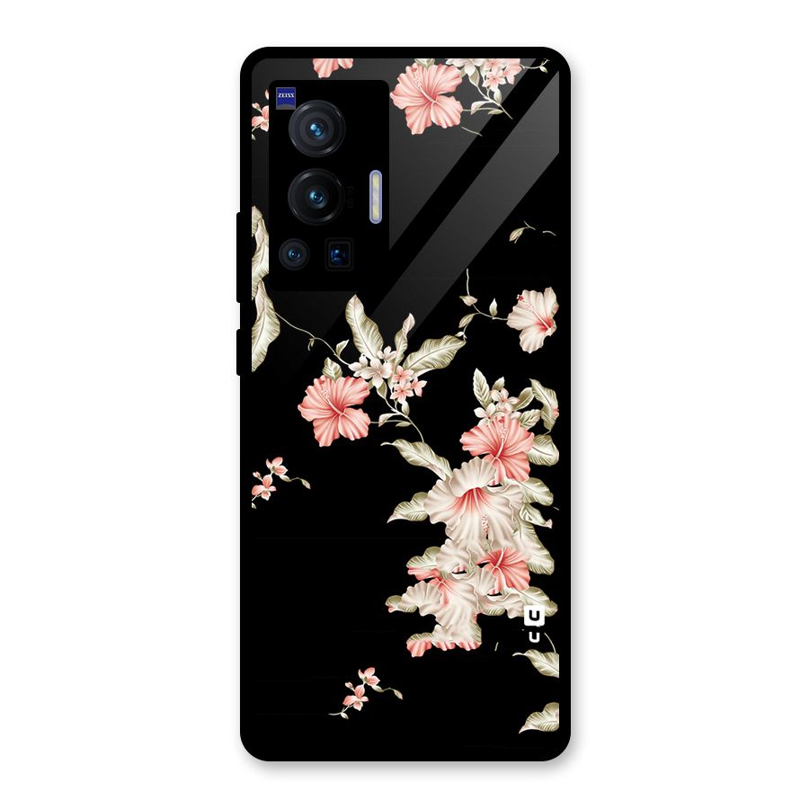 Black Floral Glass Back Case for Vivo X70 Pro