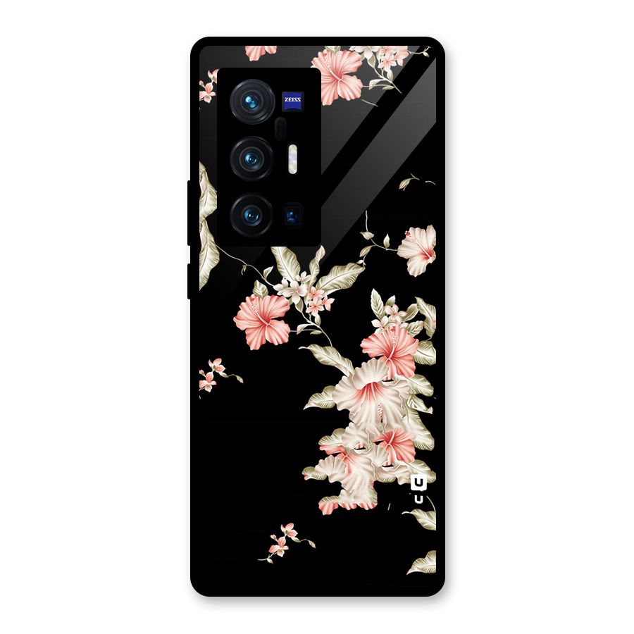 Black Floral Glass Back Case for Vivo X70 Pro Plus