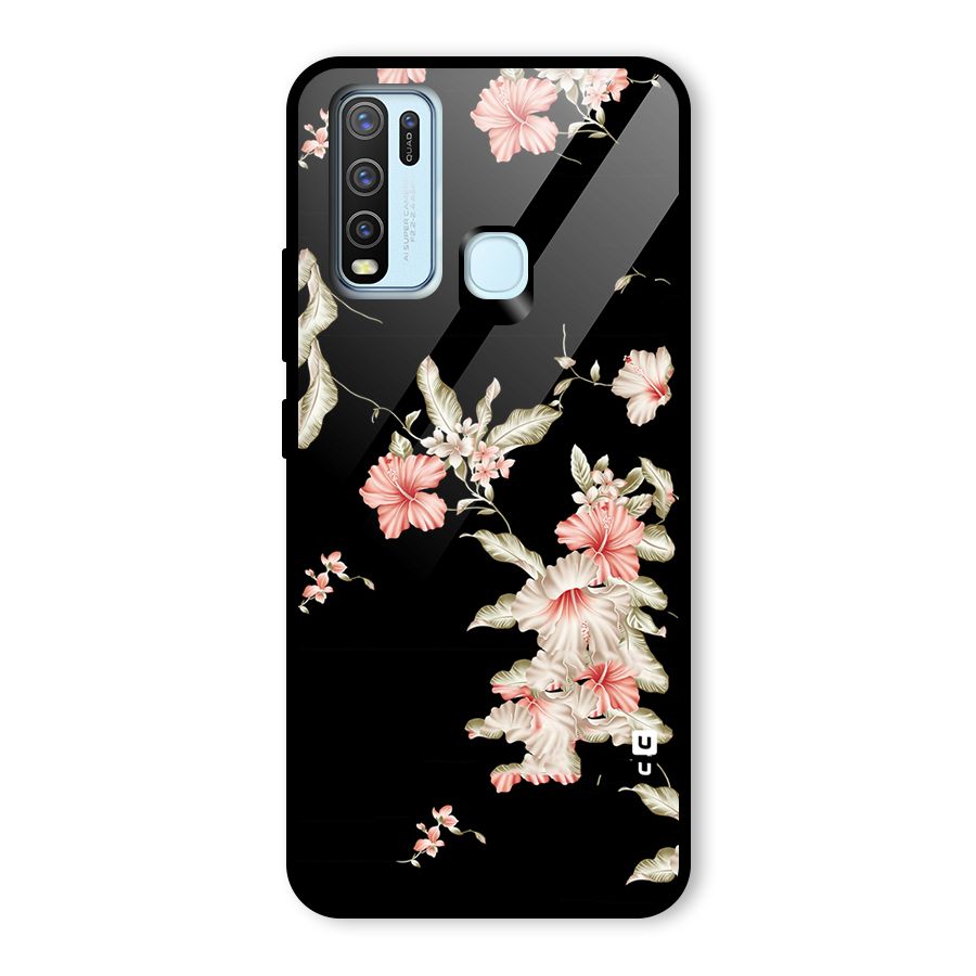 Black Floral Glass Back Case for Vivo Y50