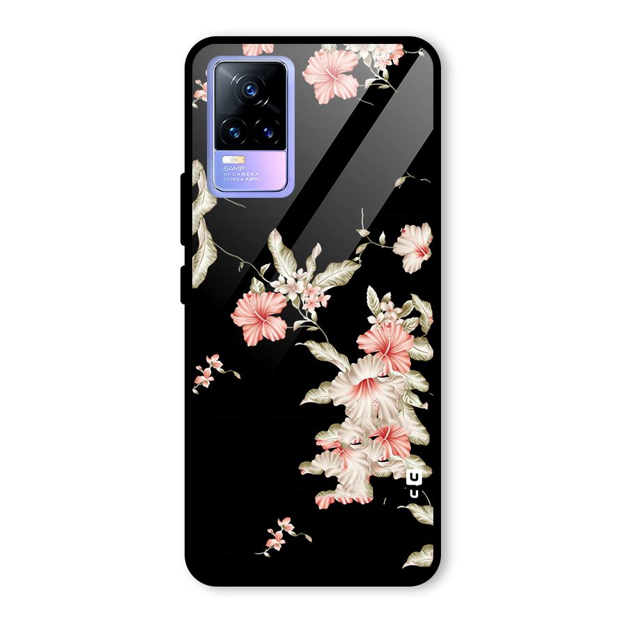 Black Floral Glass Back Case for Vivo Y73