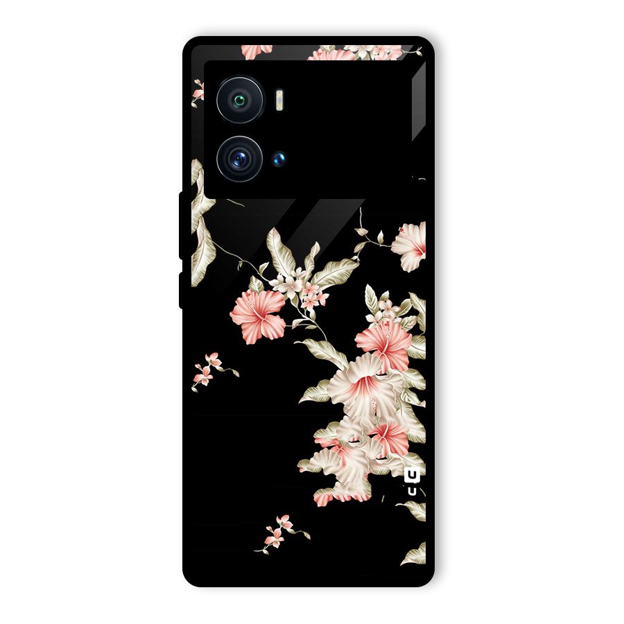 Black Floral Glass Back Case for Vivo iQOO 9 Pro