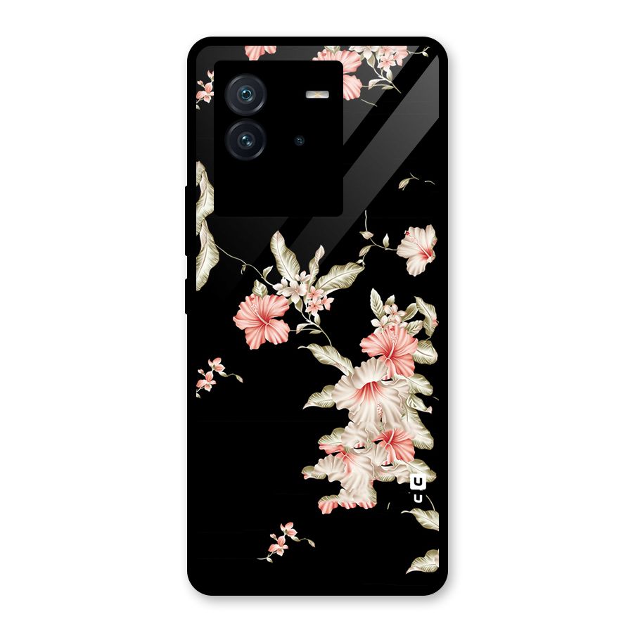 Black Floral Glass Back Case for Vivo iQOO Neo 6 5G