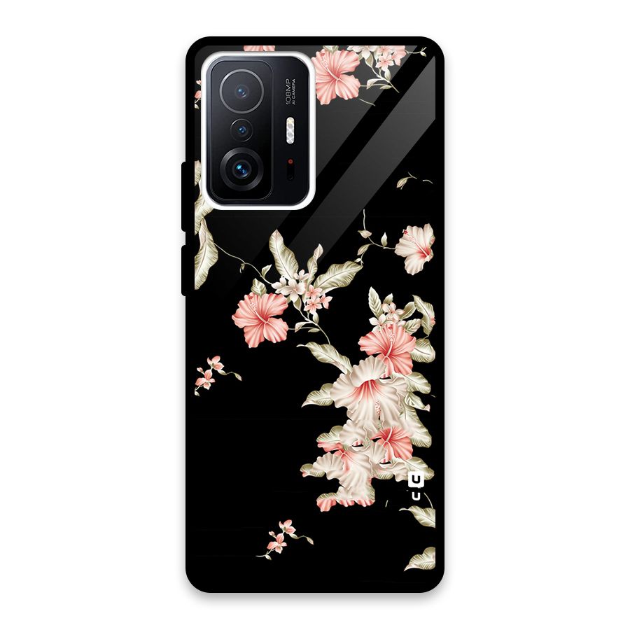 Black Floral Glass Back Case for Xiaomi 11T Pro