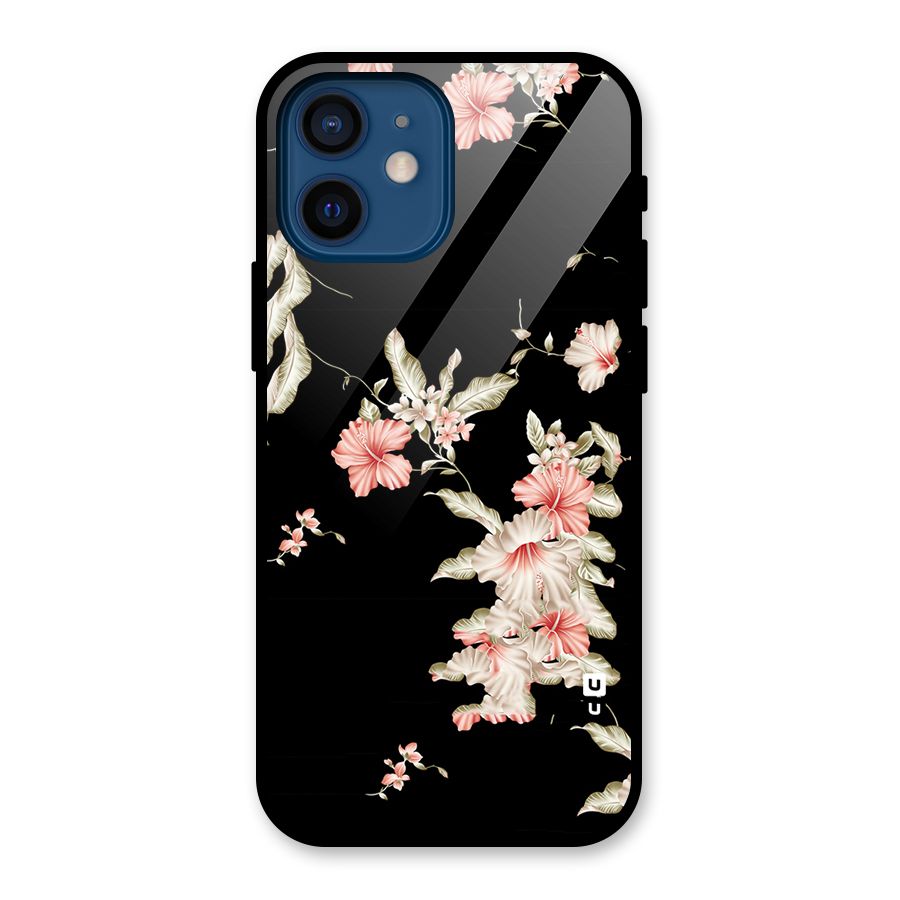Black Floral Glass Back Case for iPhone 12 Mini