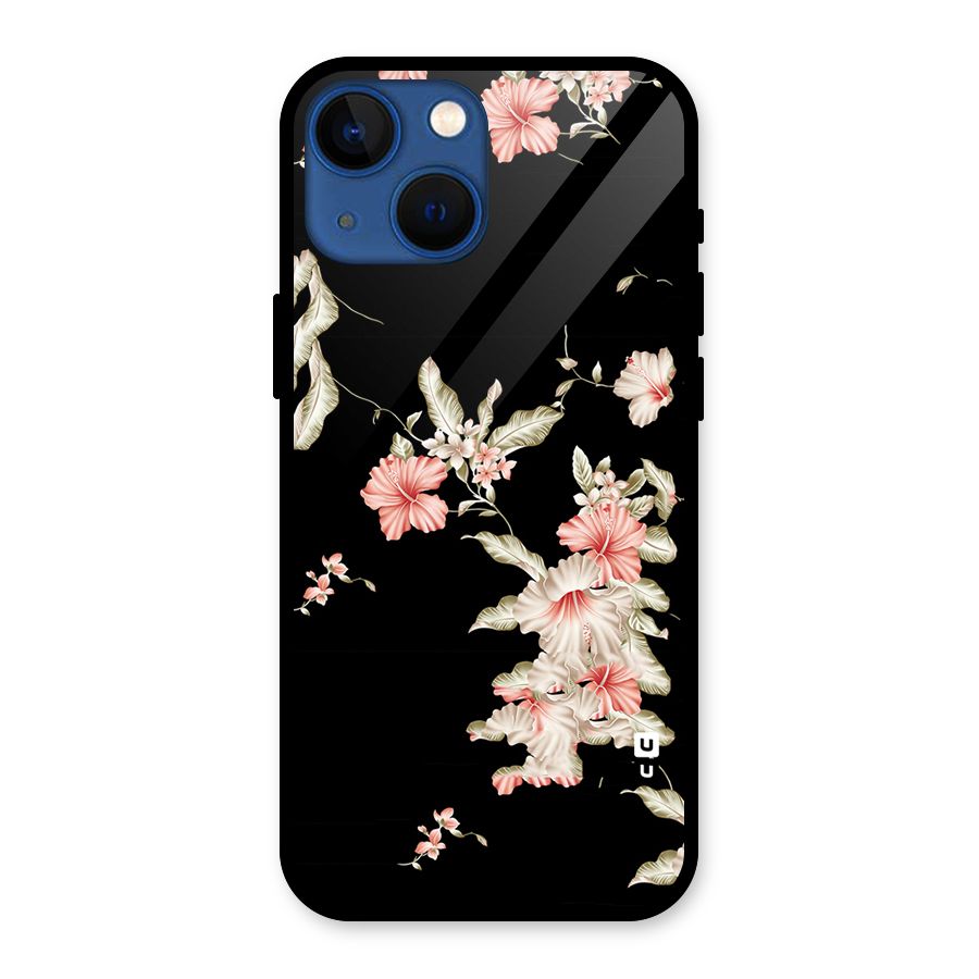 Black Floral Glass Back Case for iPhone 13 Mini
