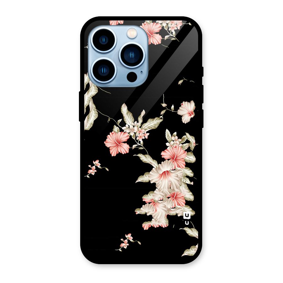 Black Floral Glass Back Case for iPhone 13 Pro